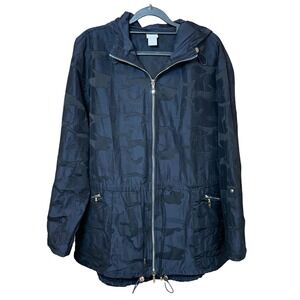 Chicos Zenergy Hooded Anorak Jacket Black Camo Embossed Full Zip Size 3